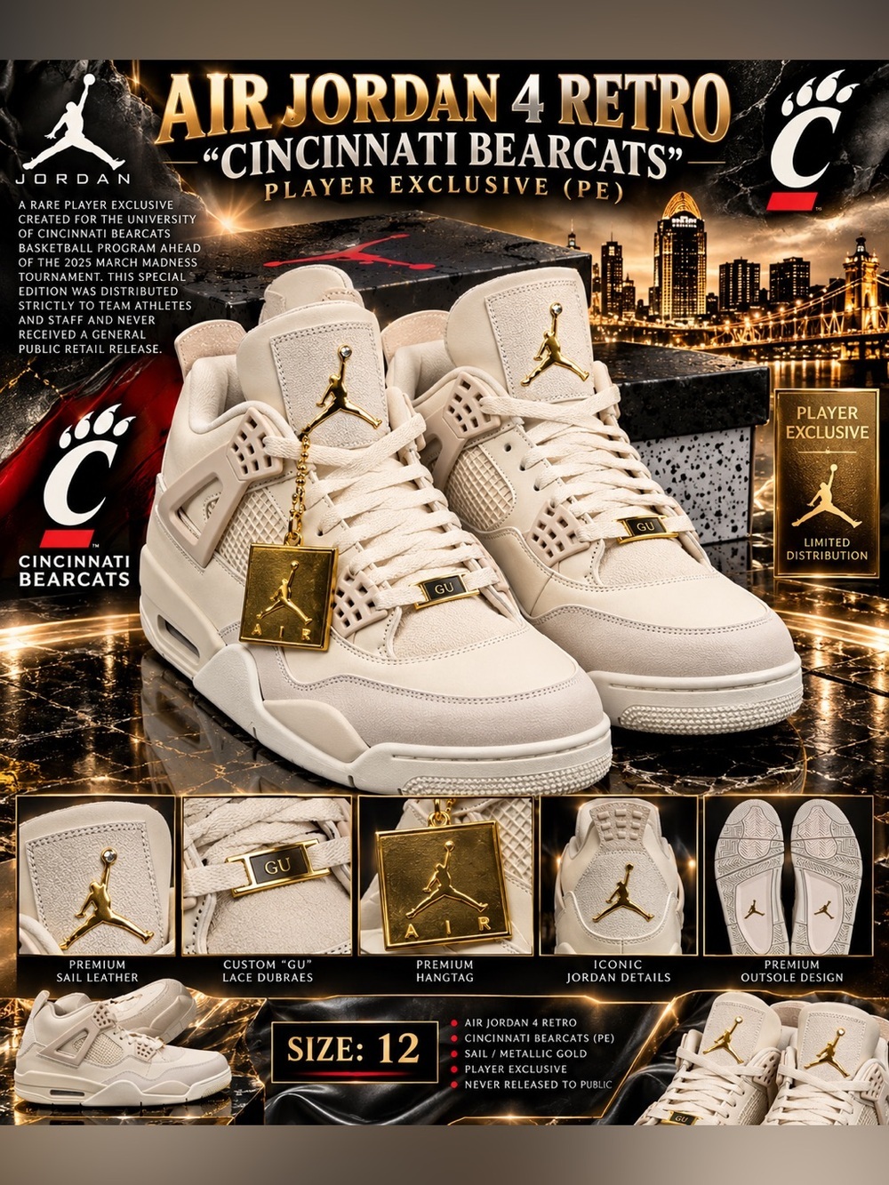 Air Jordan 4 Retro "Cincinnati Bearcats" Player Exclusive (PE)🔥New! Size: 12